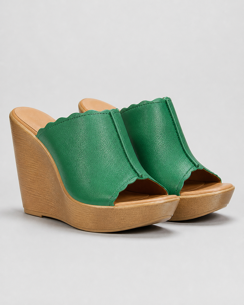 Verona Peep-Toe Wedge Sandals | Women's Slip-On Mule Sandals — Green — hero