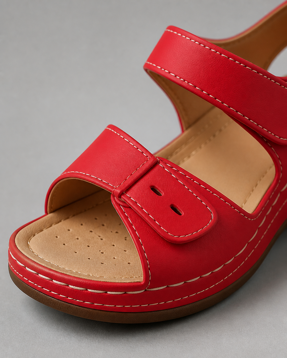 Vera Twin-Strap Wedge Sandals | Women's Cushioned Comfort Sandals — Red — macro