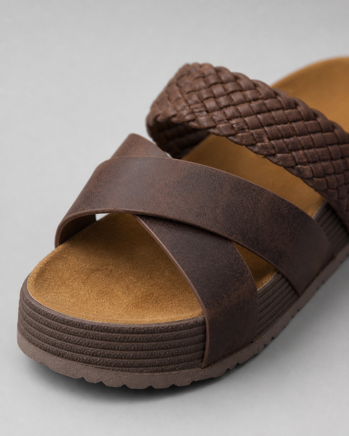 Darcey Woven Cross-Strap Sandals | Women's Cushioned Wedge Sandals — Brown — macro
