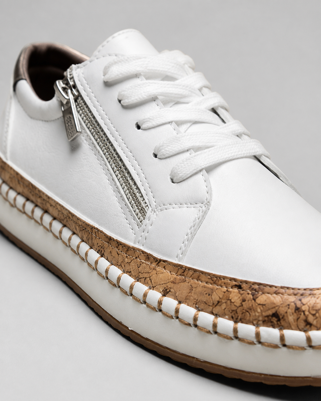 Blossom Floral Espadrille Sneakers | Women's Embroidered Zip Trainers — White — macro