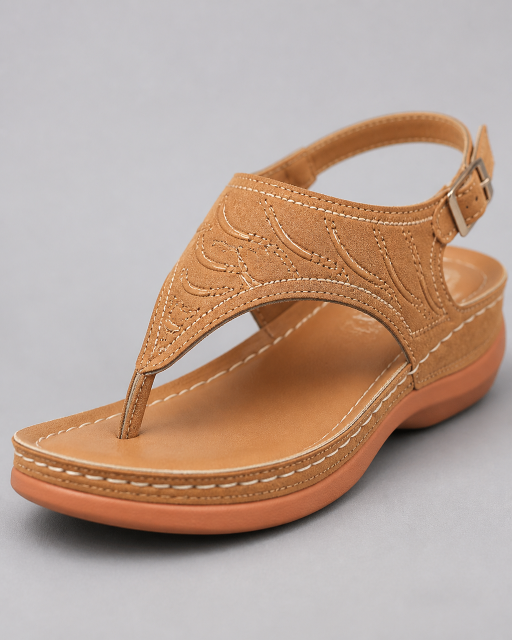 Alessia Cushioned Thong Sandals | Women's Comfort Summer Sandals — Khaki — macro