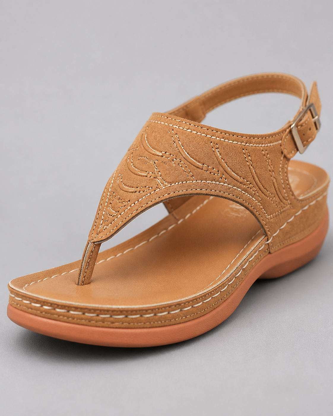 Alessia Cushioned Thong Sandals | Women's Comfort Summer Sandals — Khaki — macro