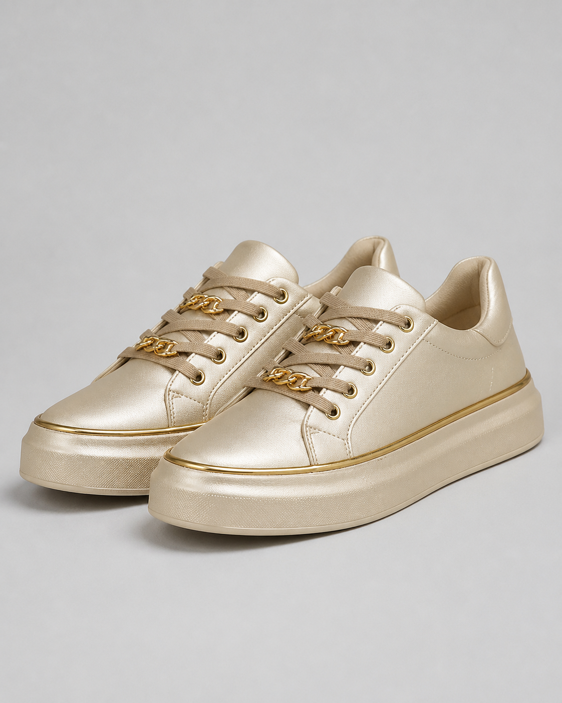 Cleo Gold-Chain Platform Sneakers | Women's Lace-Up Trainers — Gold — hero