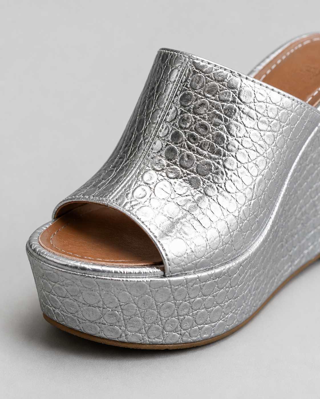 Nicolette Metallic Platform Wedge Sandals | Women's Peep-Toe Sandals — Silver — macro