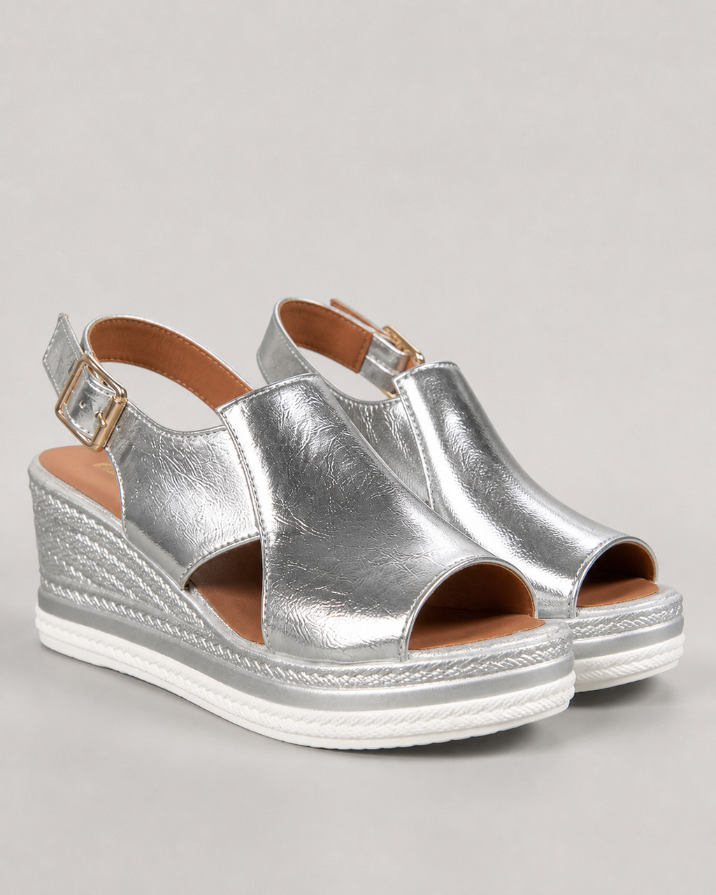Awhitu Metallic Wedge Sandals | Women's Ankle-Strap Espadrille — Silver — hero