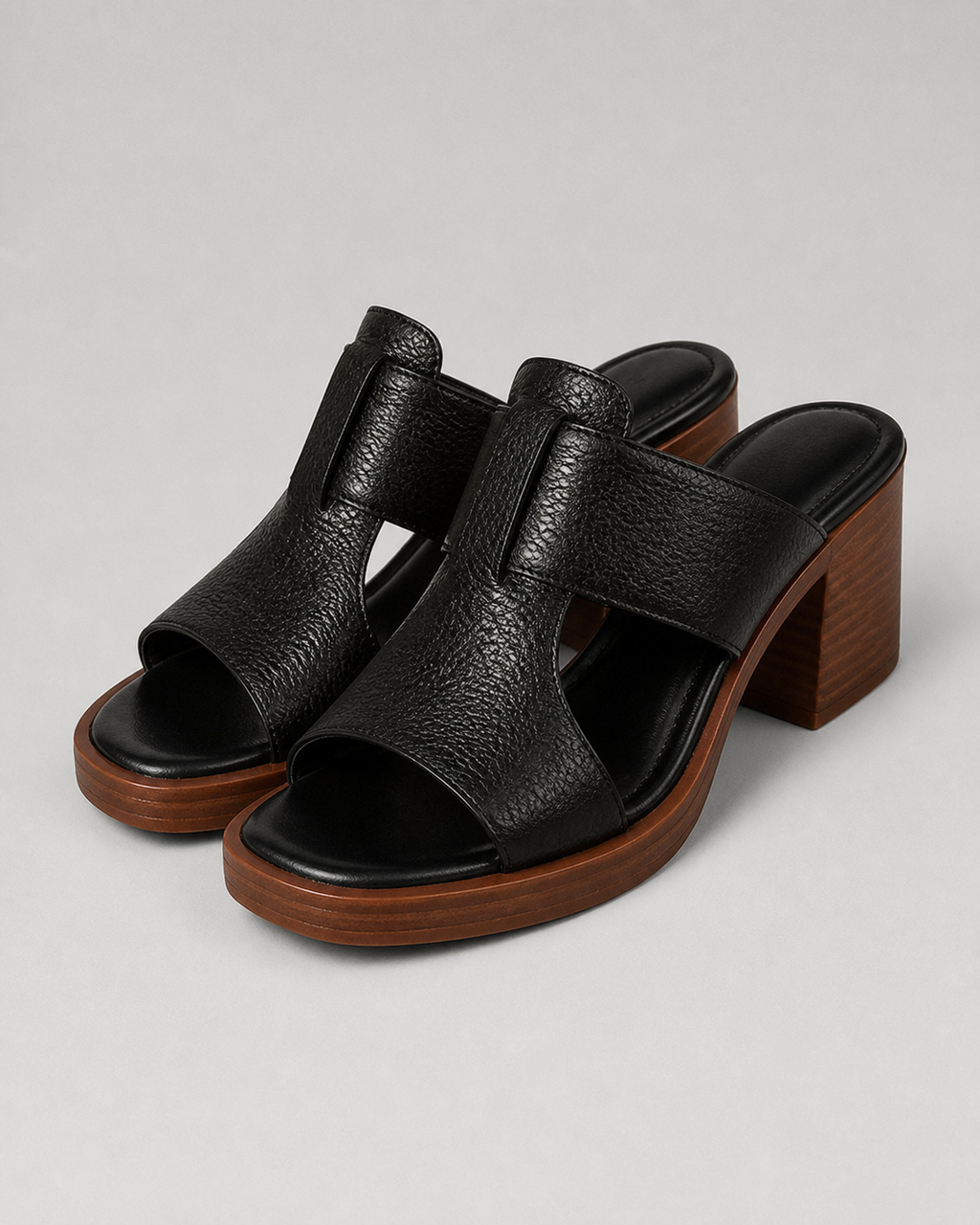 Enara Wide-Band Mule Sandals | Women's Low Block Heel Sandals — Black — hero