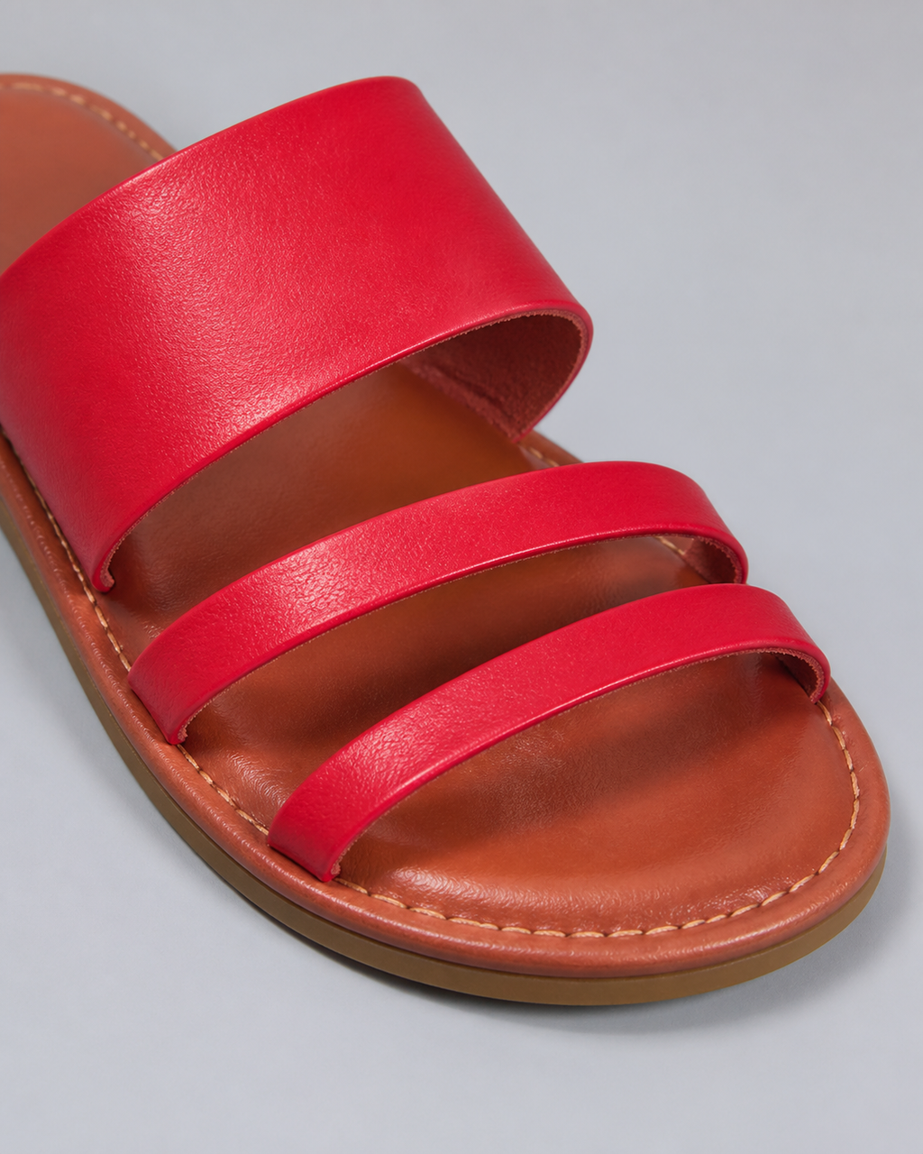 Grace Double-Strap Flat Sandals | Women's Slip-On Summer Sandals — Red — macro