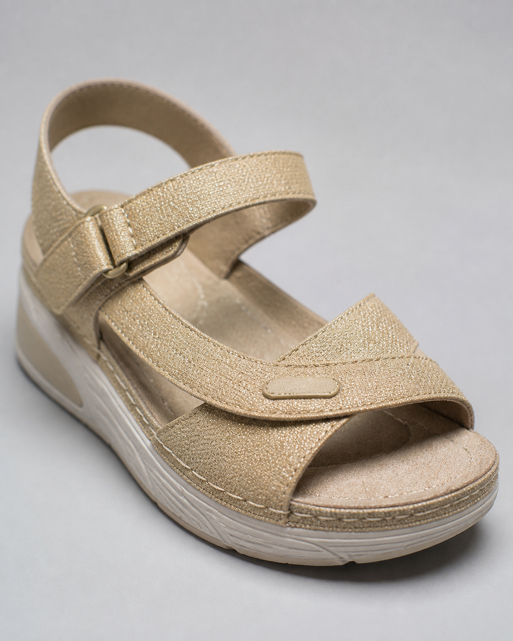 Helga Twin-Strap Comfort Sandals | Women's Cushioned Summer Sandals — Apricot — macro