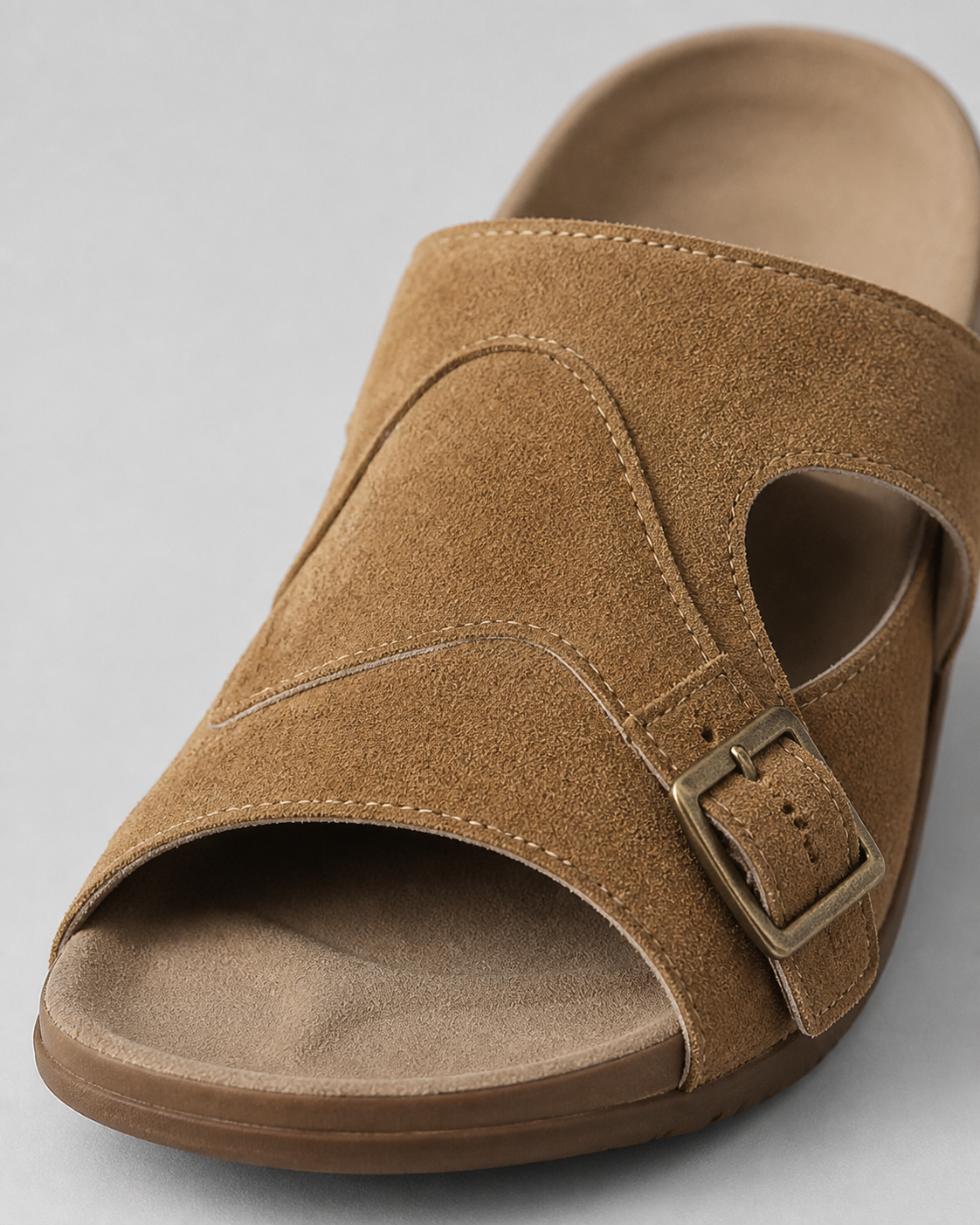Lidiya Wide-Band Flat Sandals | Women's Slingback Comfort Sandals — Brown — macro