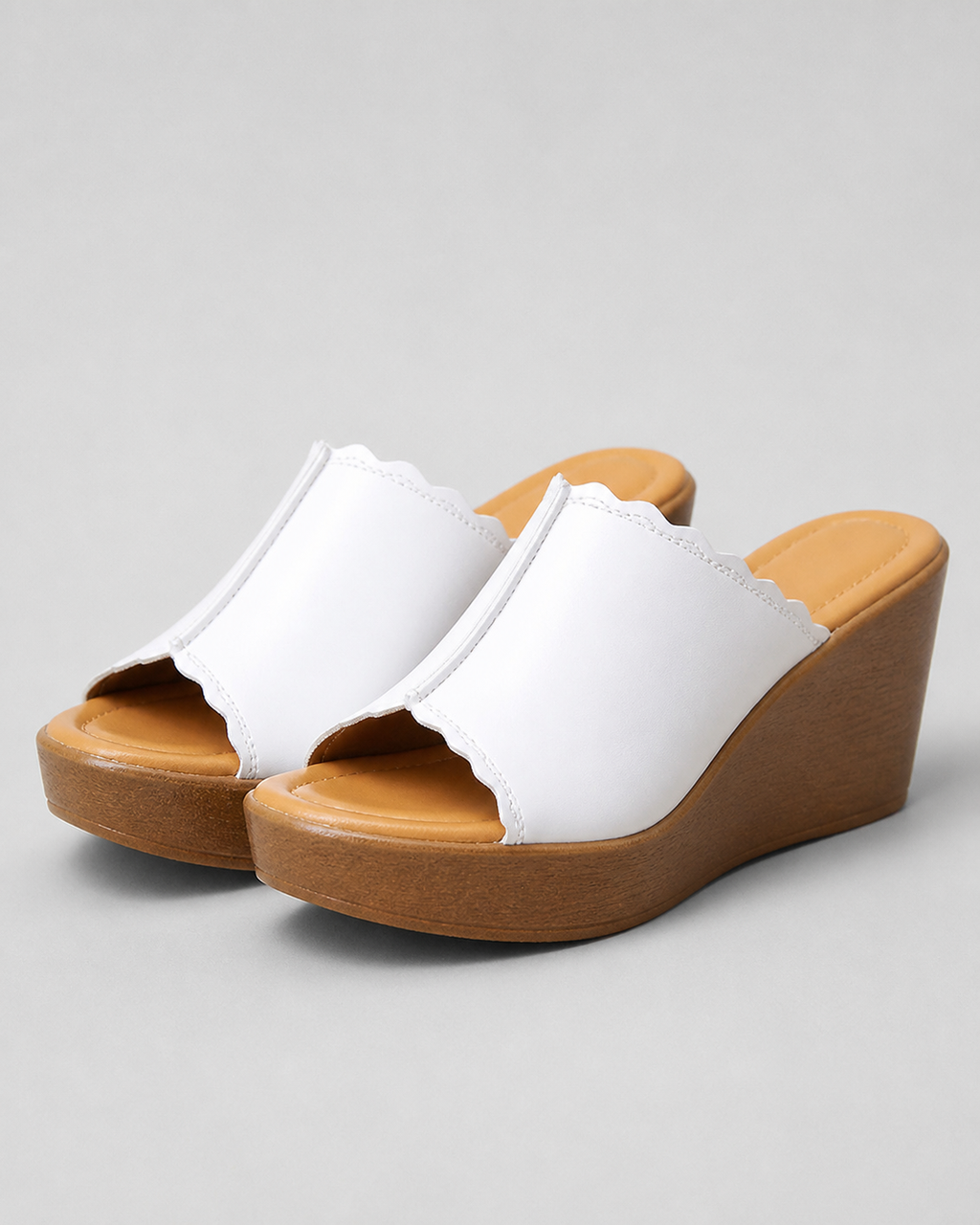 Verona Peep-Toe Wedge Sandals | Women's Slip-On Mule Sandals — White — hero