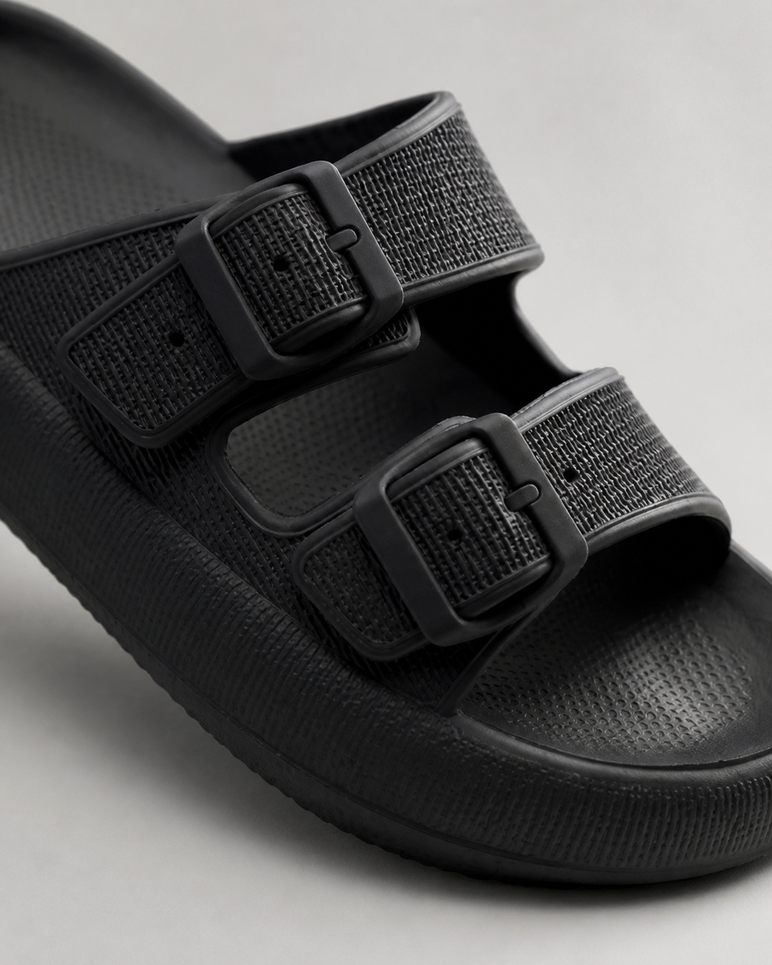 Calista Double-Strap Footbed Sandals | Women's Slip-On Sandals — Black — macro