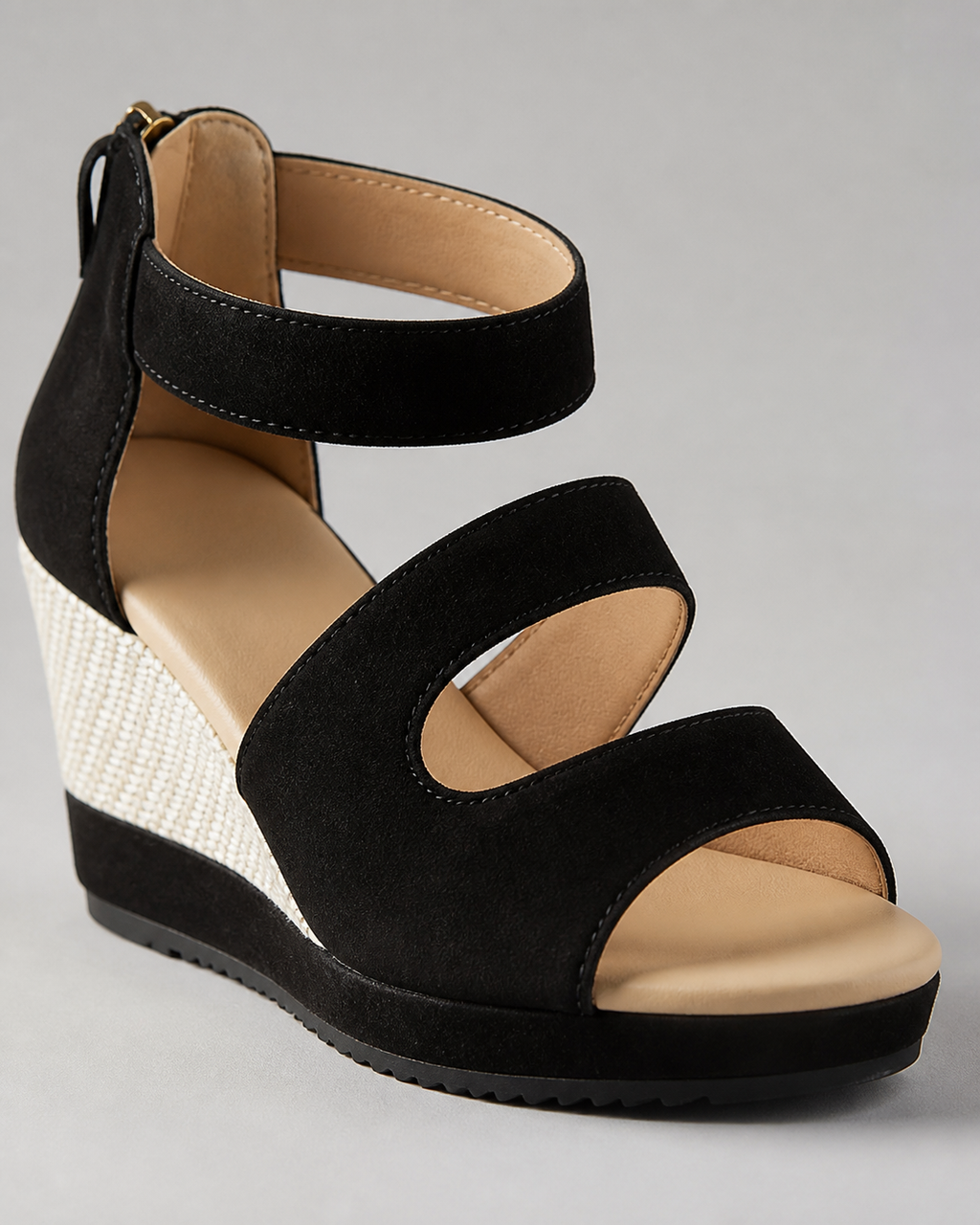 Thessalia Platform Wedge Sandals | Women's Ankle-Strap Sandals — Black — macro