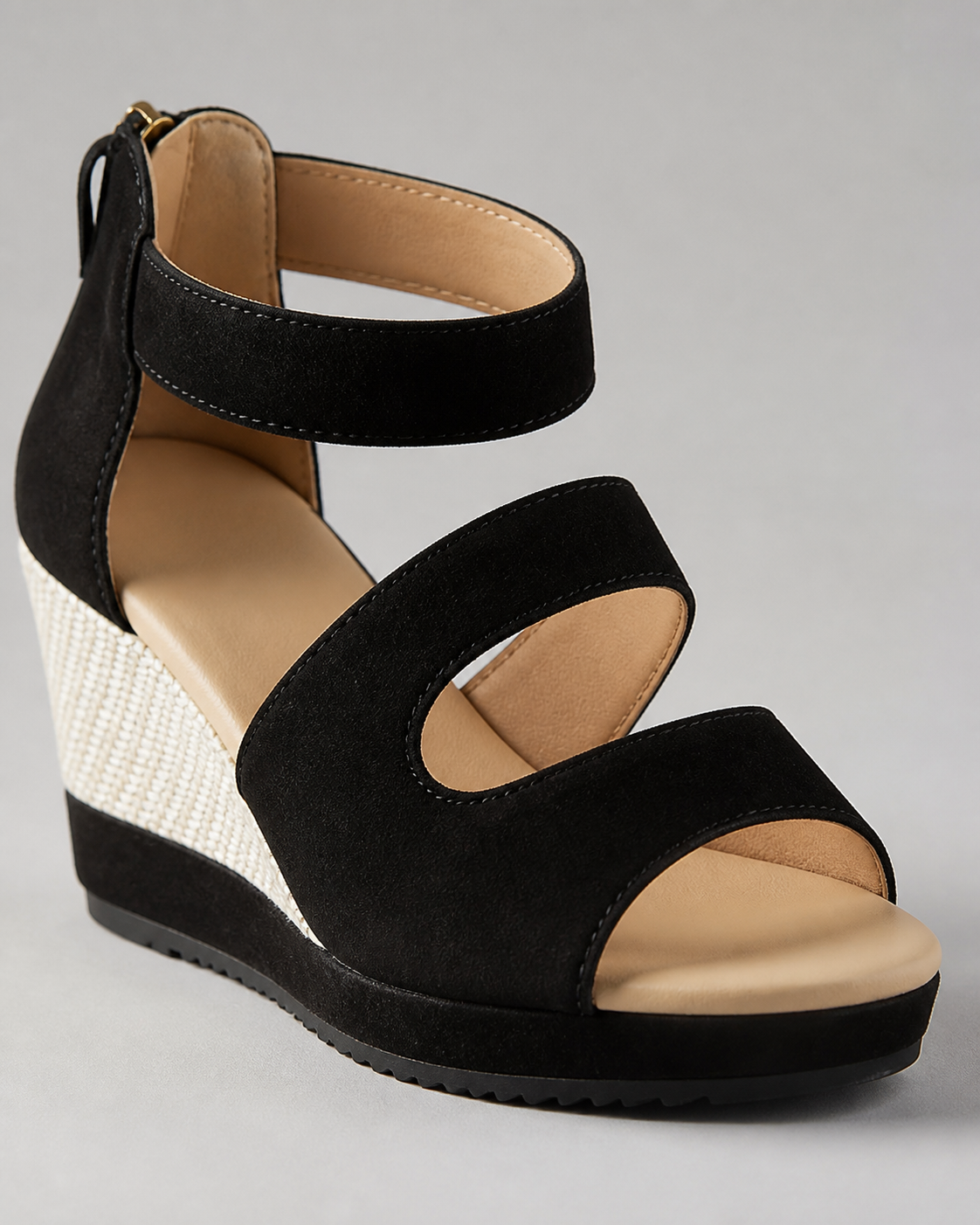 Thessalia Platform Wedge Sandals | Women's Ankle-Strap Sandals — Black — macro