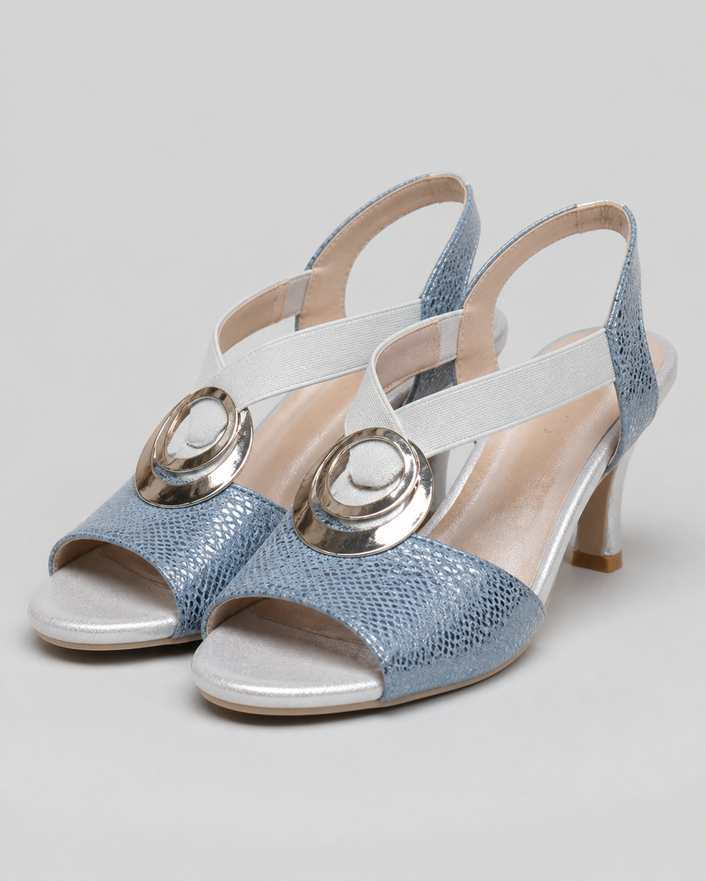 Myra Medallion Heeled Sandals | Women's Ankle-Strap Summer Sandals — Blue — hero