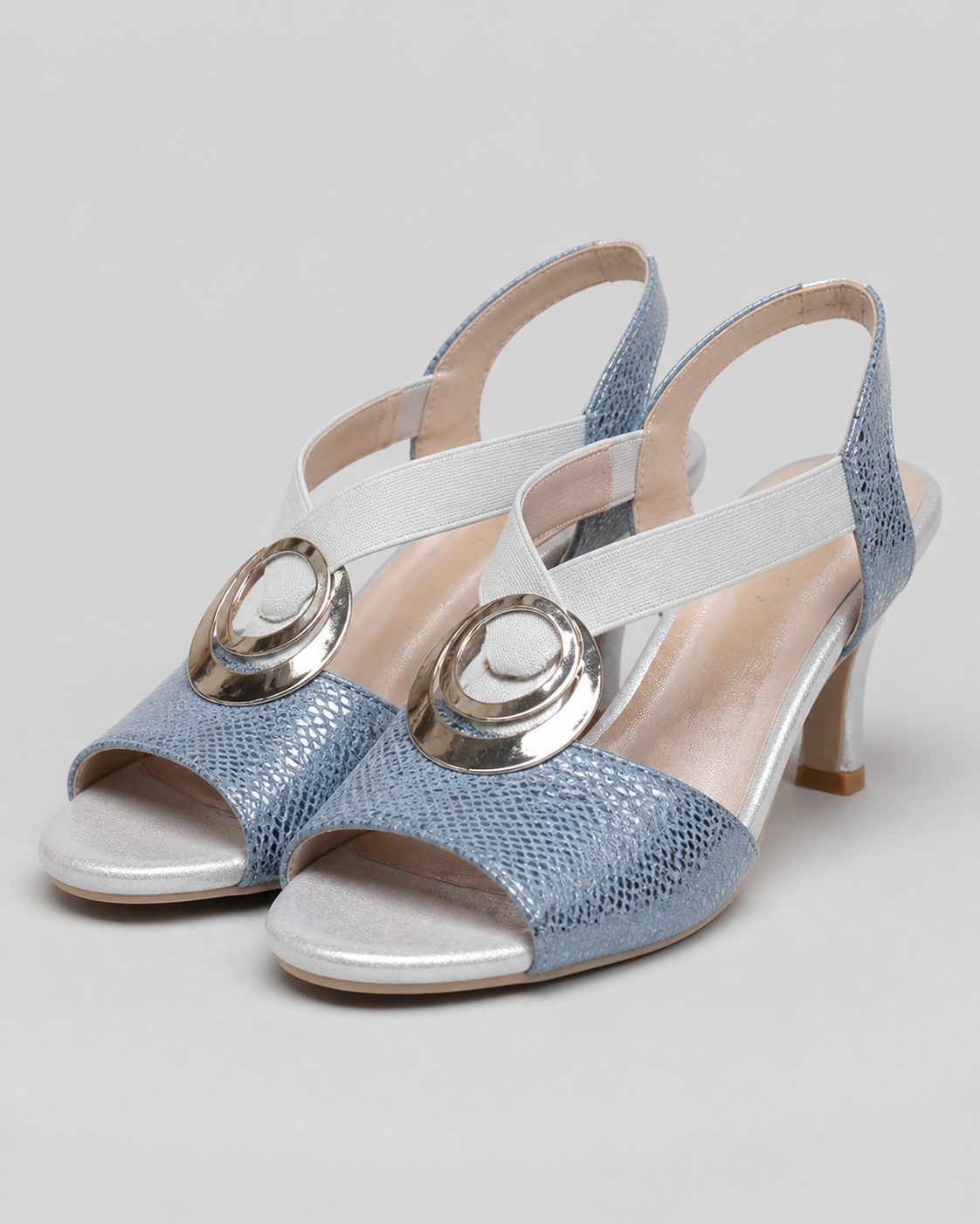 Myra Medallion Heeled Sandals | Women's Ankle-Strap Summer Sandals — Blue — hero