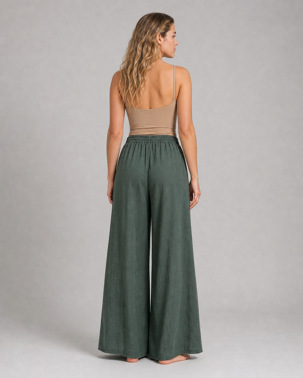 Nicole Wide-Leg Pants | Women's Elegant Relaxed Trousers — Green — back