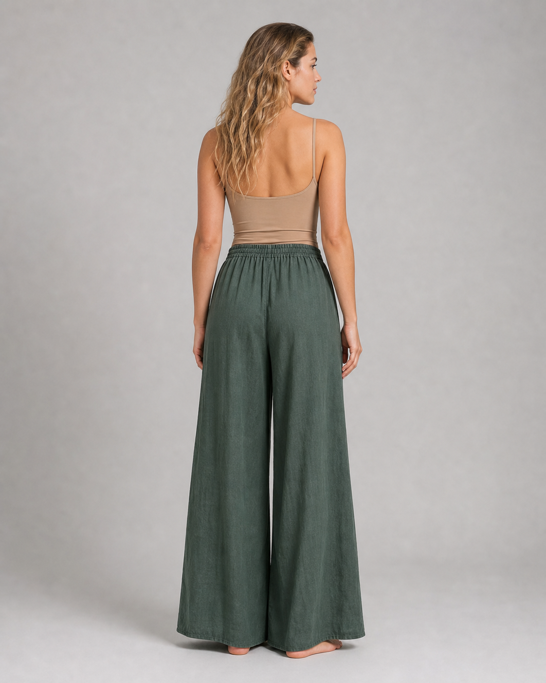 Nicole Wide-Leg Pants | Women's Elegant Relaxed Trousers — Green — back
