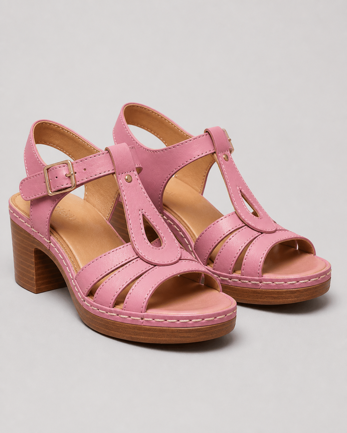 Halvine Block Heel Sandals | Women's Cut-Out Ankle-Strap Sandals — Pink — hero