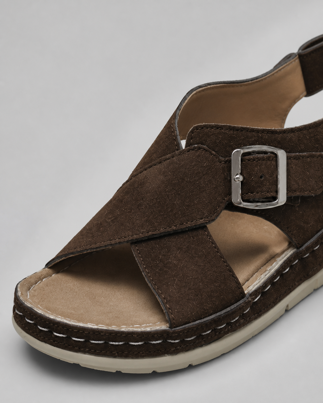 Liora Criss-Cross Comfort Sandals | Women's Cushioned Summer Sandals — Coffee color — macro