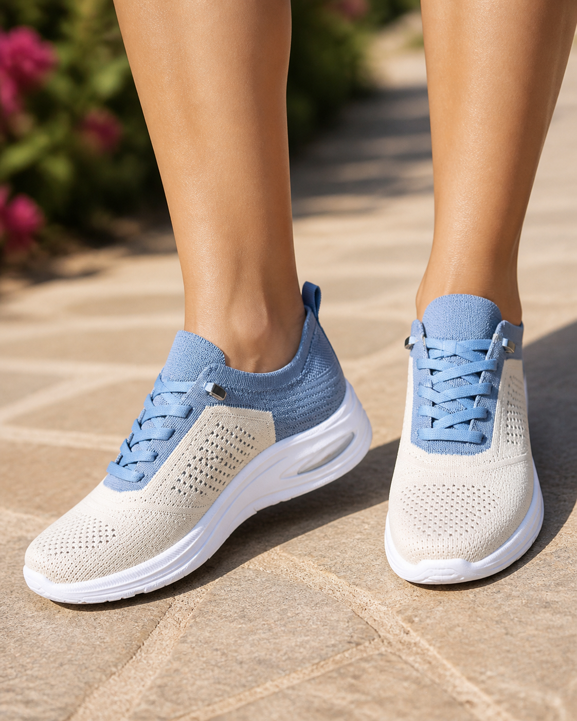 Velra Mesh Slip-On Sneakers | Women's Platform Walking Trainers — Blue — onfoot
