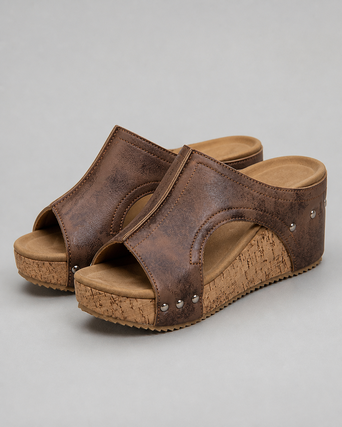 Quinley Cork Wedge Sandals | Women's Cut-Out Platform Slides — Khaki — hero