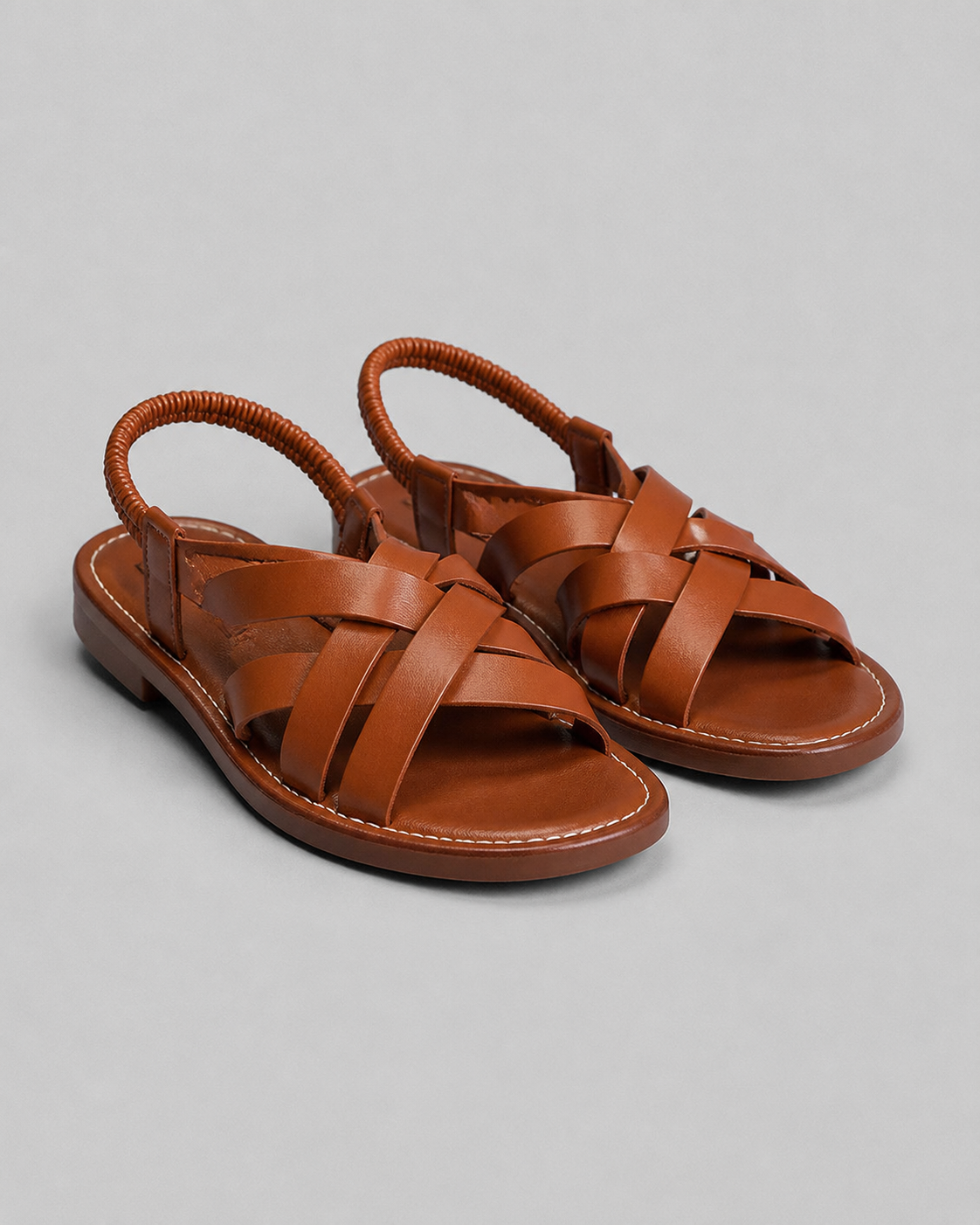 Sicily Woven Flat Sandals | Women's Cross-Strap Summer Sandals — Brown — hero