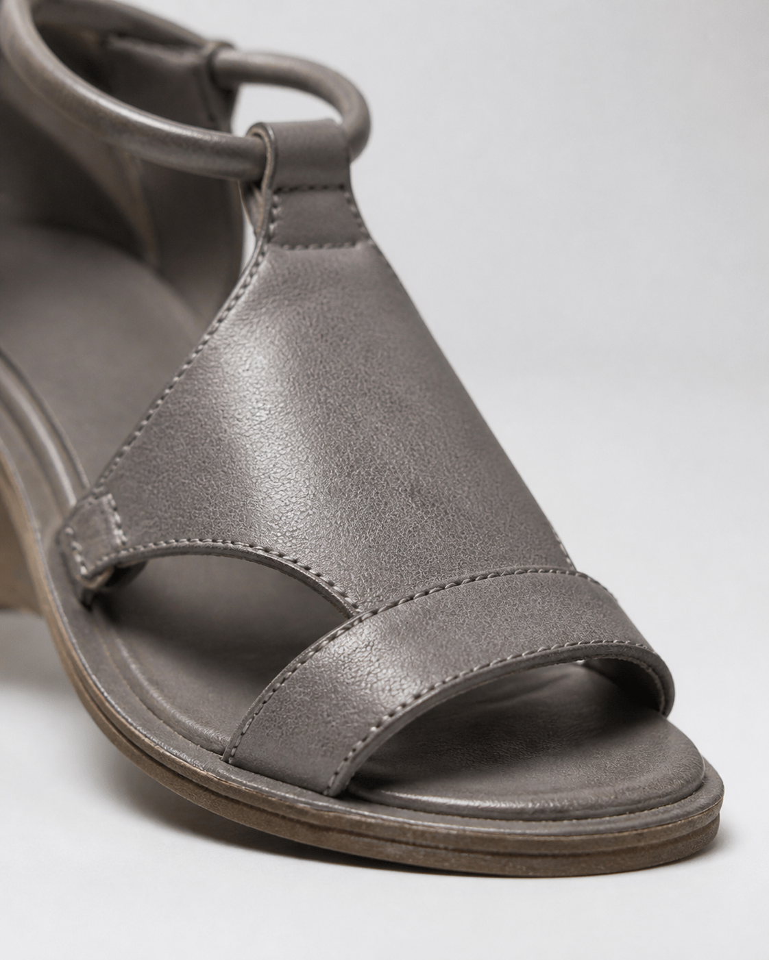 Talia T-Strap Wedge Sandals | Women's High Ankle-Strap Sandals — Grey — macro