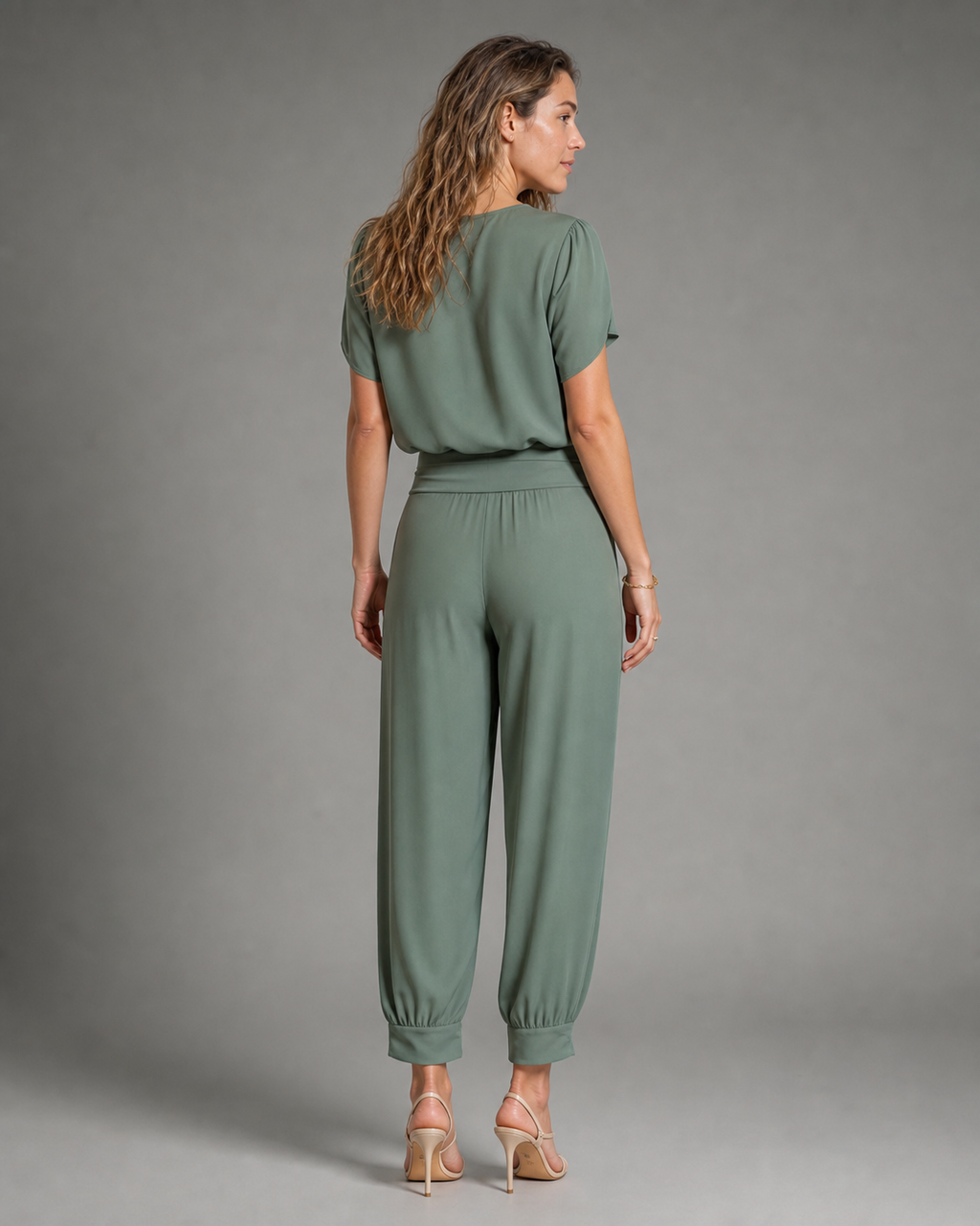 Alexandra Printed Co-Ord | Women's Two-Piece Trouser Set — Green — back