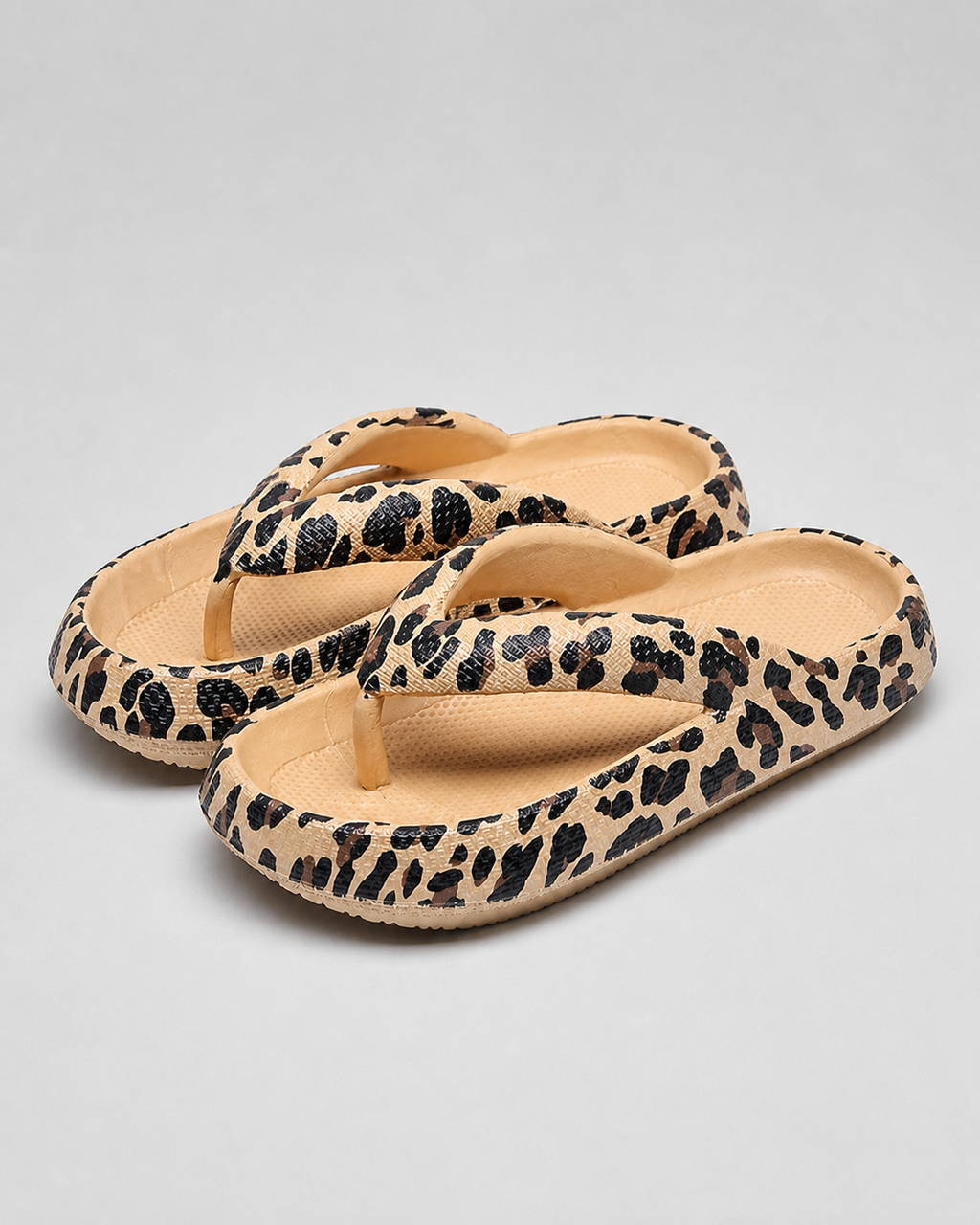 Marsa Criss-Cross Thong Sandals | Women's Cushioned Foam Sandals — Khaki Leopard — hero