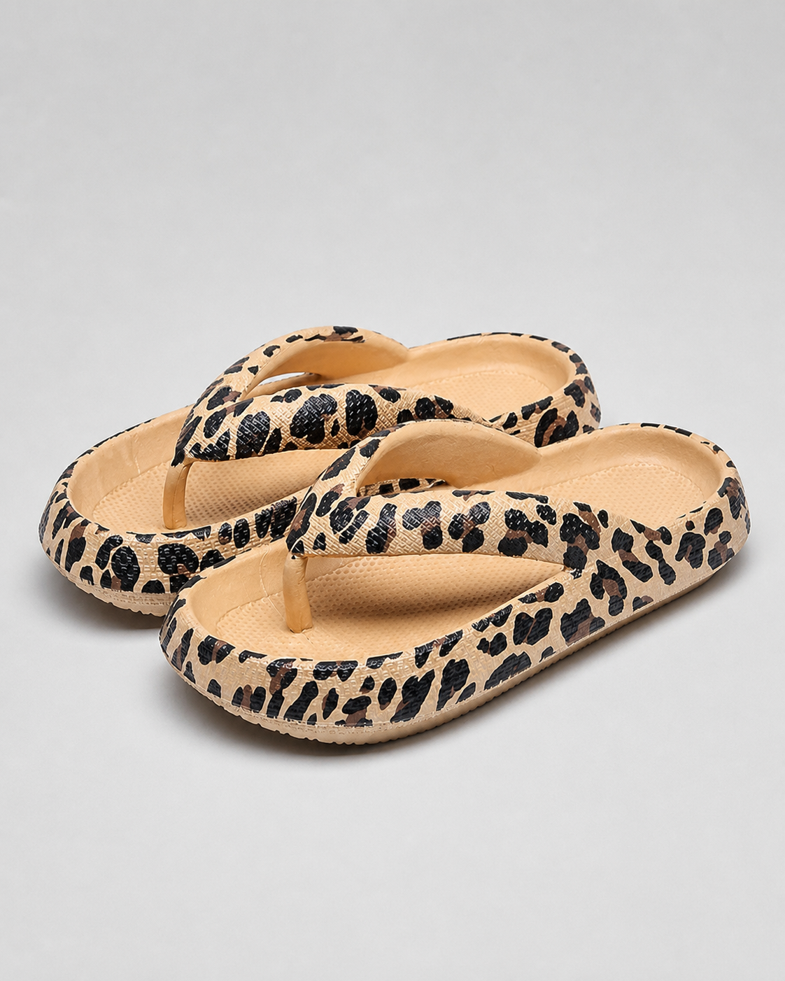 Marsa Criss-Cross Thong Sandals | Women's Cushioned Foam Sandals — Khaki Leopard — hero