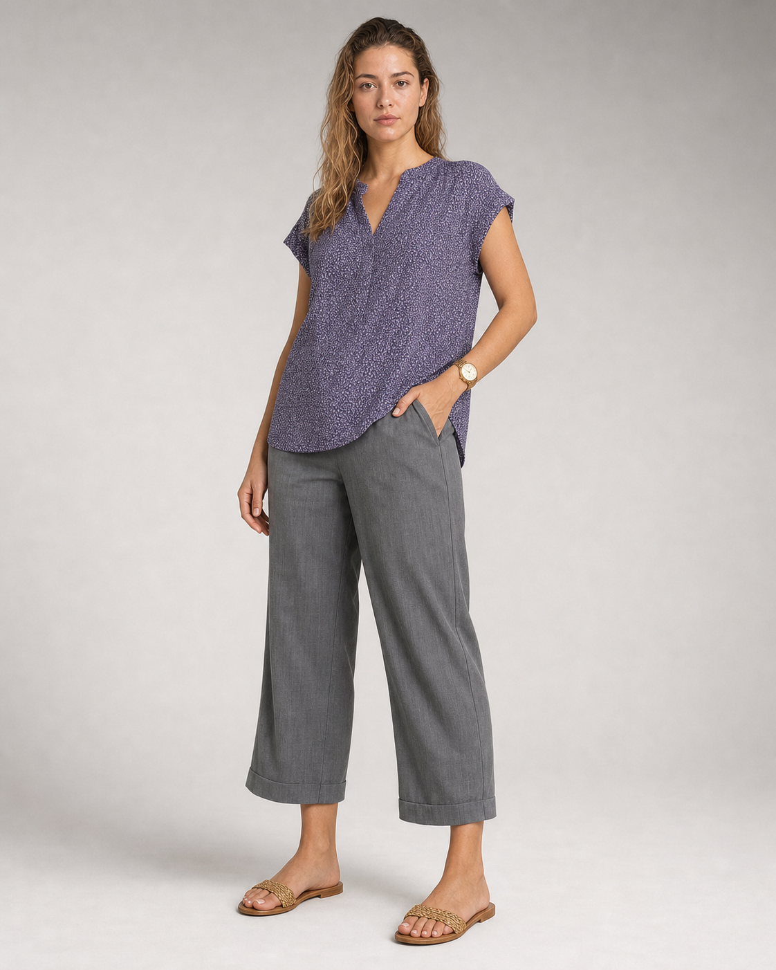 Rita Relaxed Tapered Pants | Women's Lightweight Summer Trousers — Grey — threequarter
