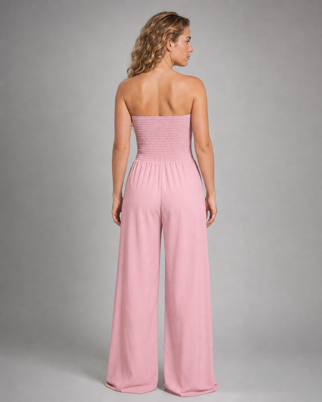 Bella Strapless Jumpsuit | Women's Wide-Leg One-Piece — Pink — back
