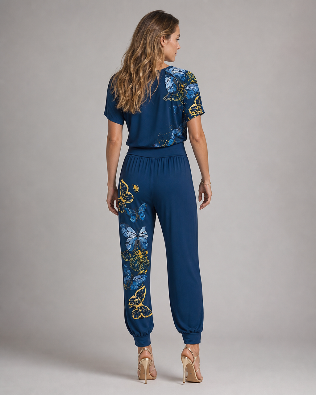 Alexandra Printed Co-Ord | Women's Two-Piece Trouser Set — Blue — back