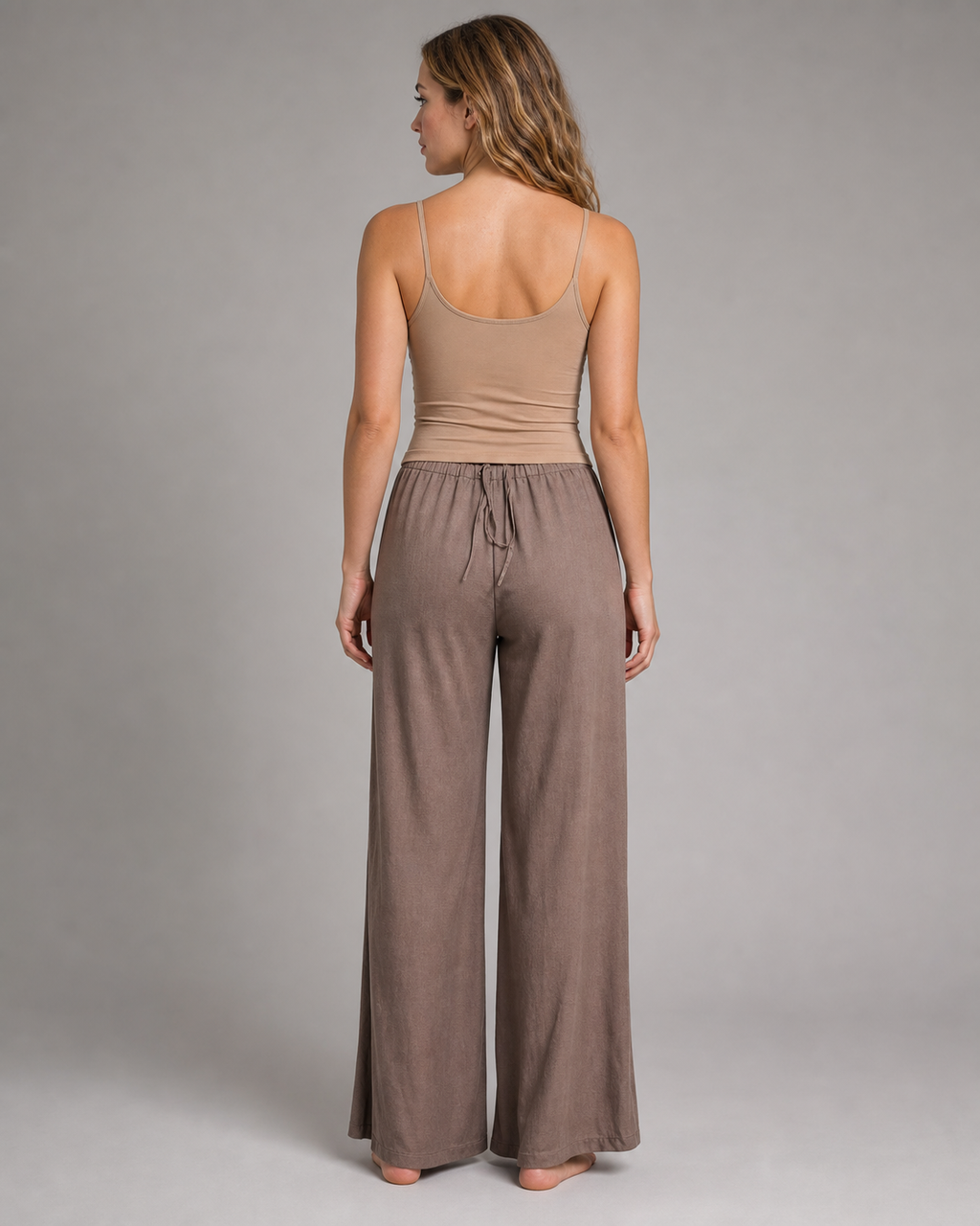 Cherry Drawstring Wide-Leg Pants | Women's Relaxed Trousers — Brown — back
