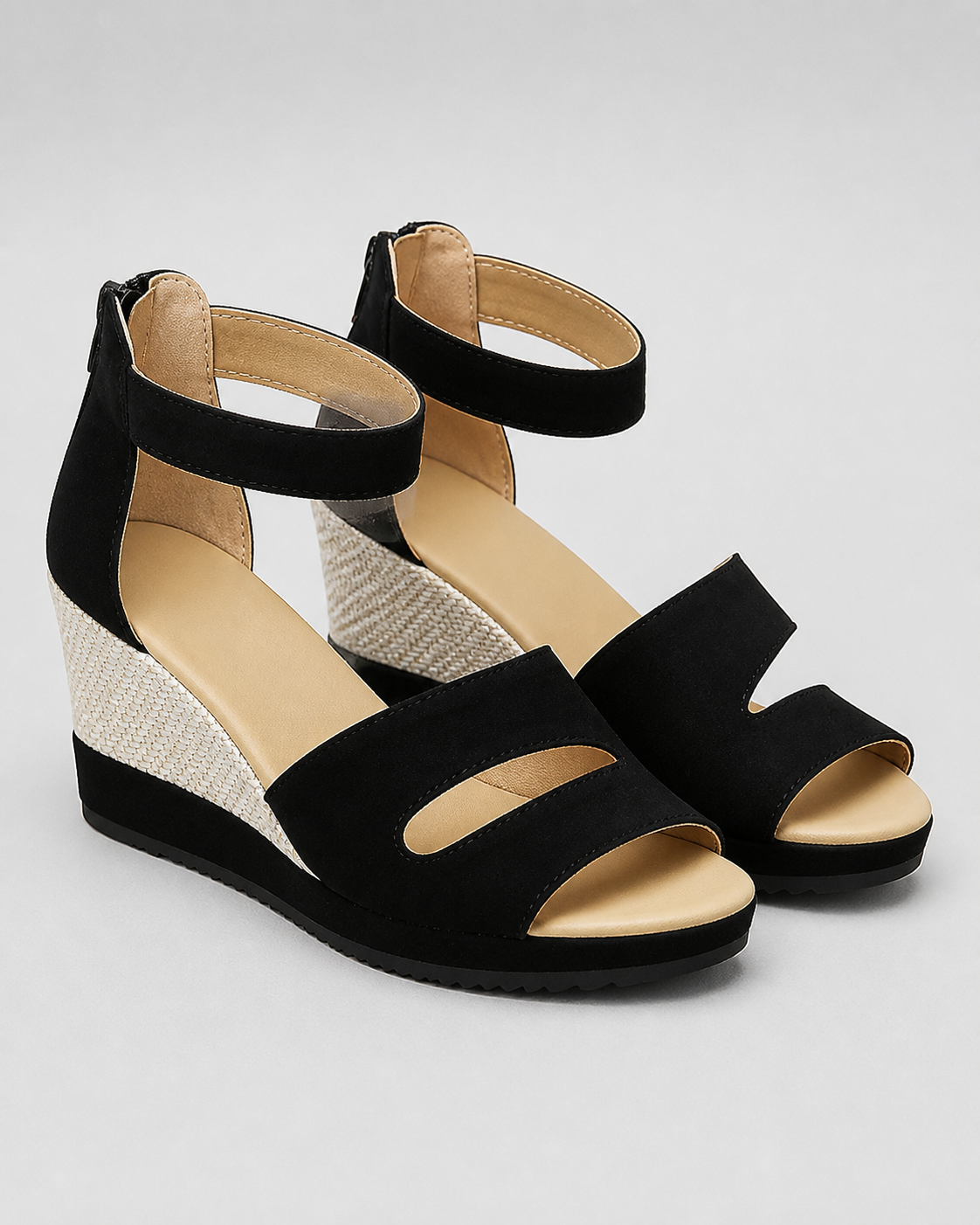 Thessalia Platform Wedge Sandals | Women's Ankle-Strap Sandals — Black — hero