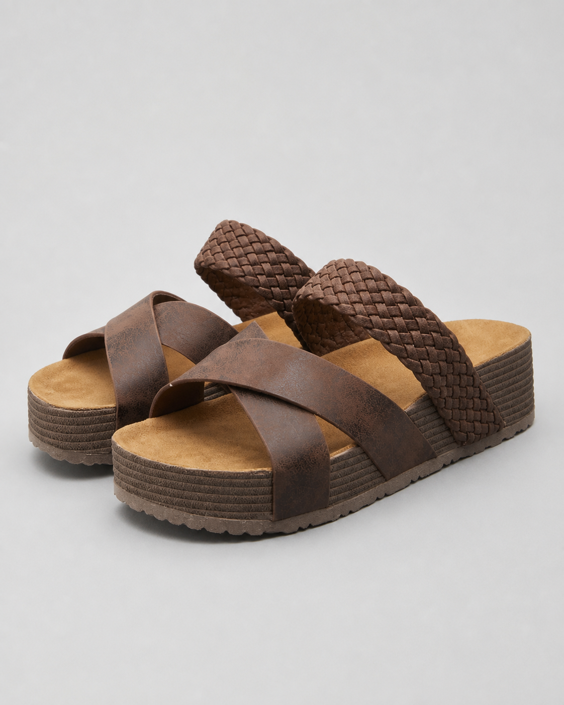 Darcey Woven Cross-Strap Sandals | Women's Cushioned Wedge Sandals — Brown — hero
