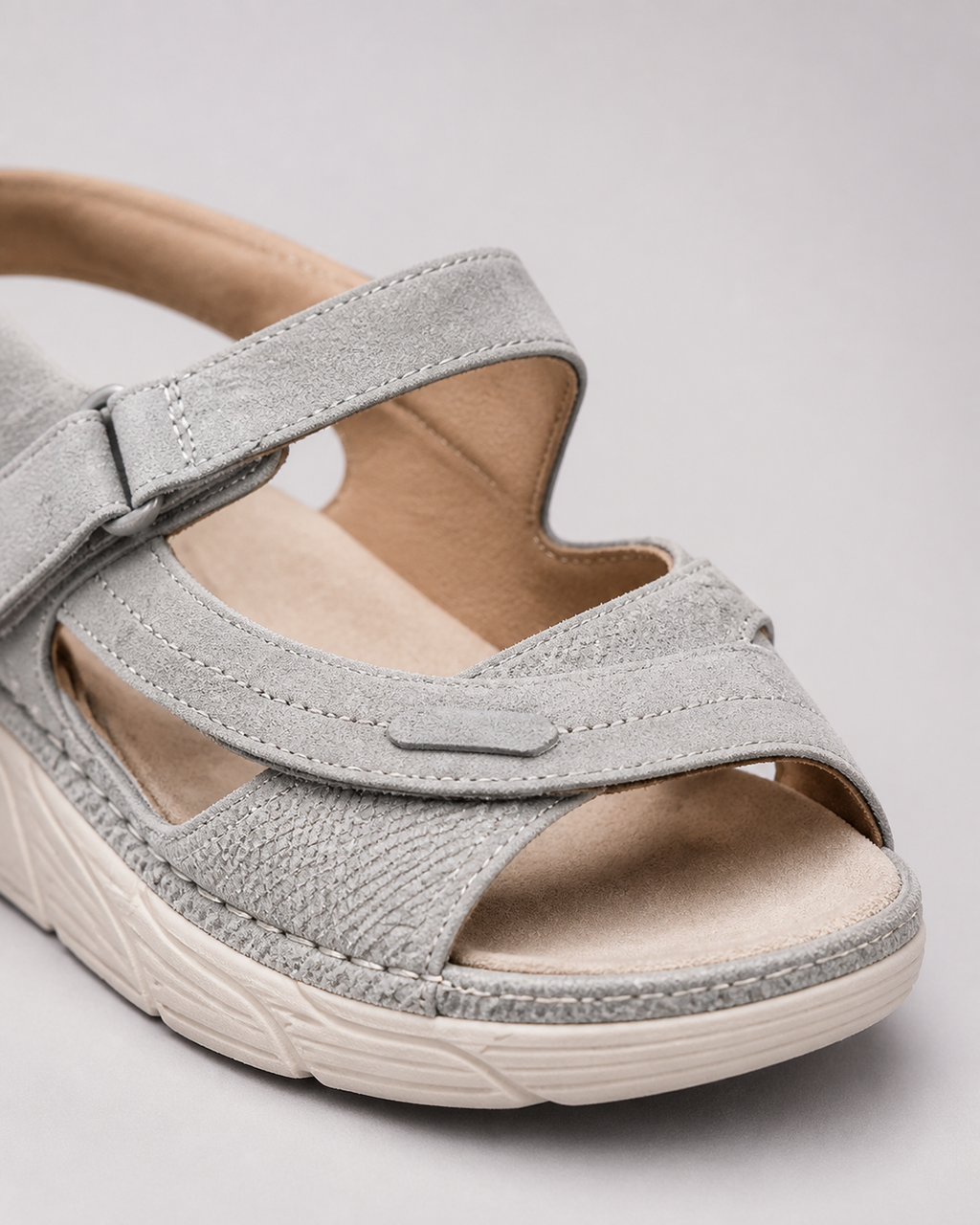 Helga Twin-Strap Comfort Sandals | Women's Cushioned Summer Sandals — Gray — macro