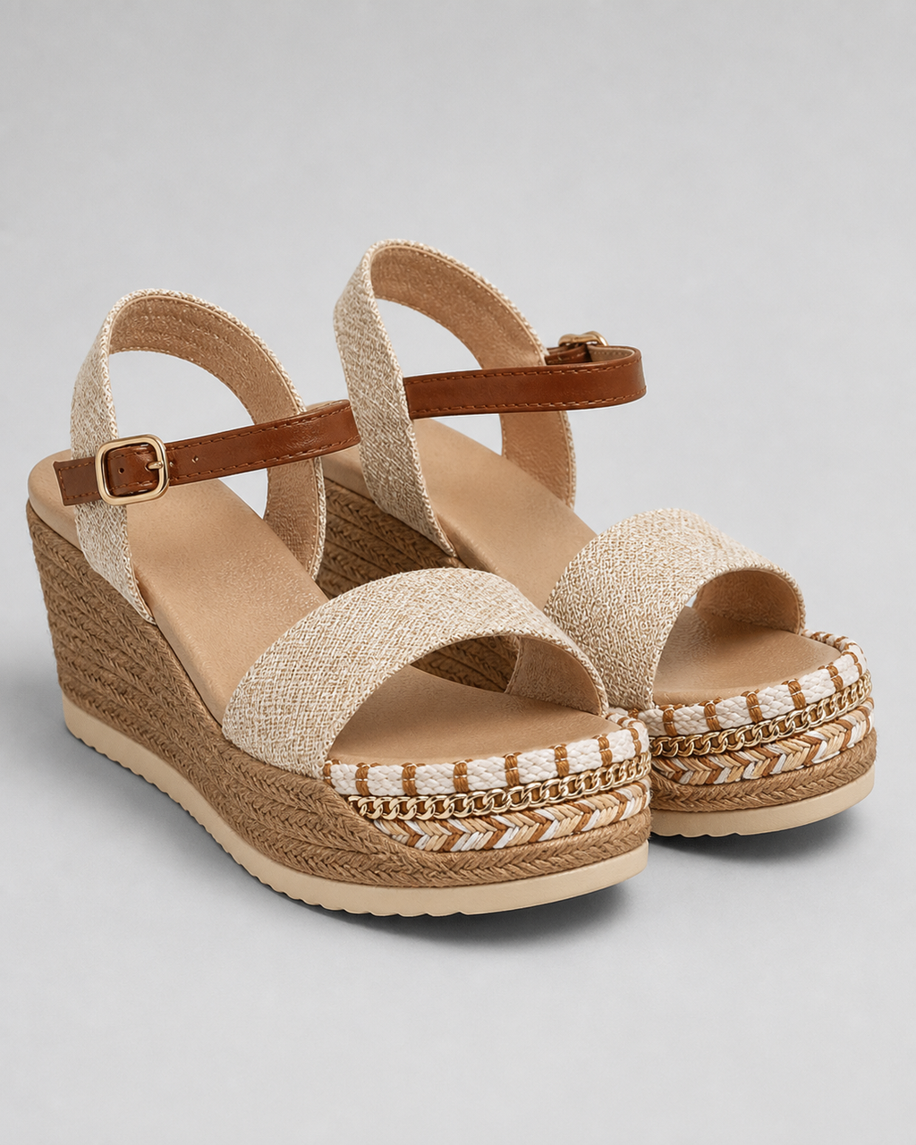 Amara Woven Wedge Sandals | Women's Espadrille Ankle-Strap Sandals — Khaki — hero