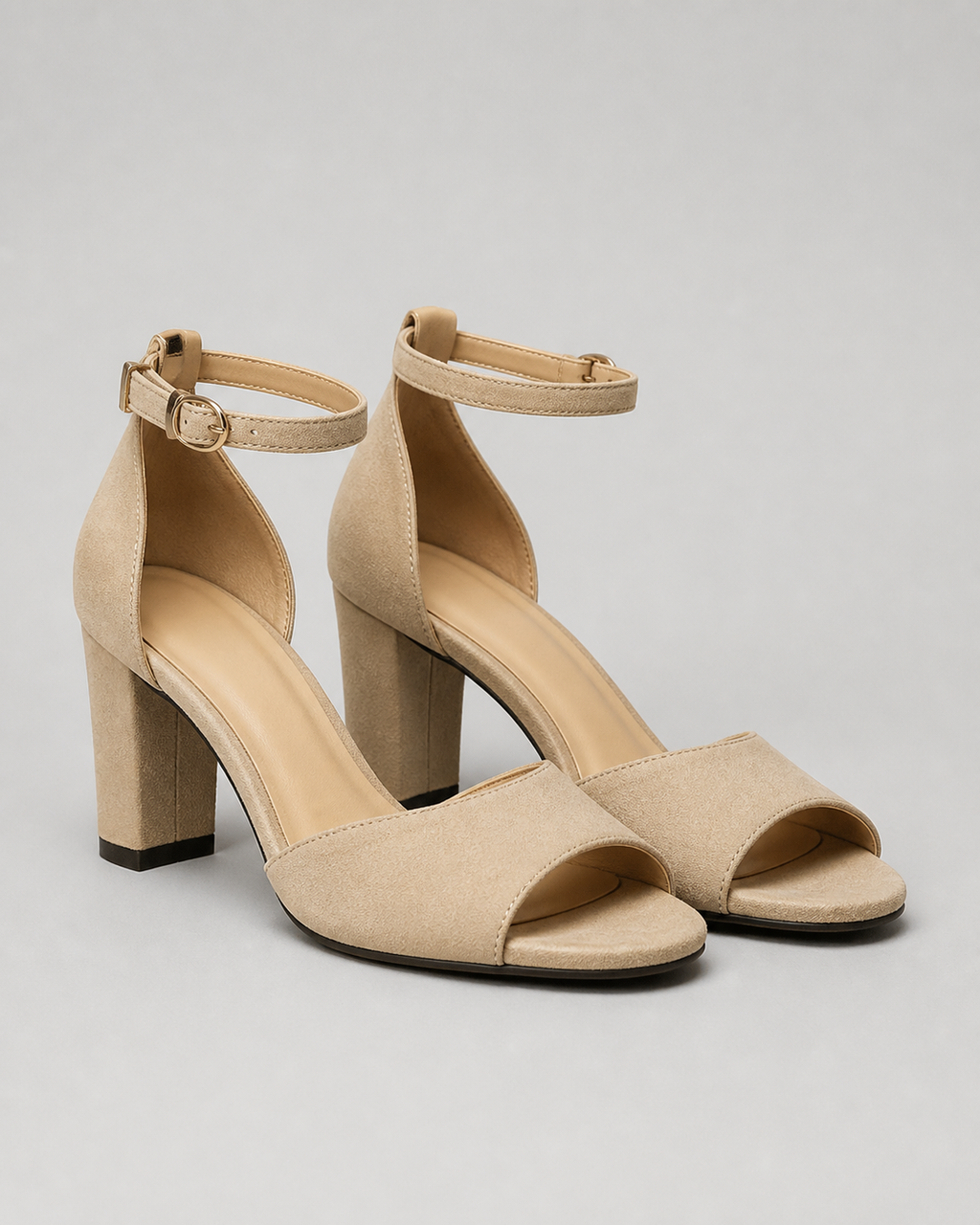 Angelica Block Heel Sandals | Women's Ankle-Strap Heeled Sandals — Beige — hero