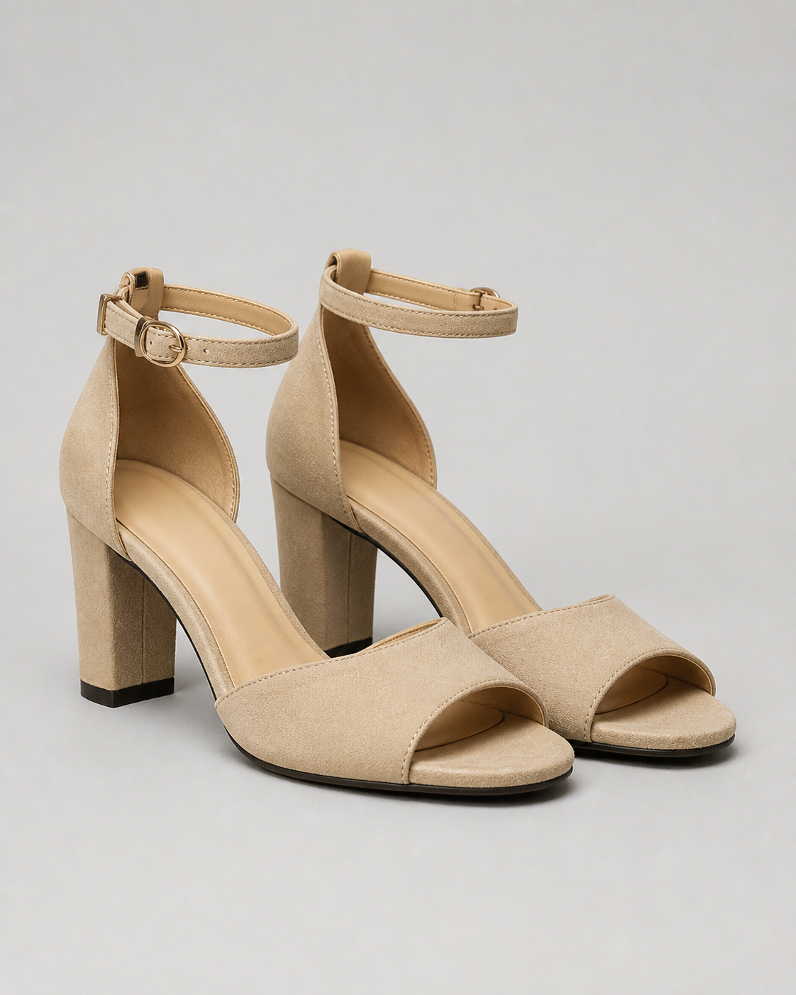 Angelica Block Heel Sandals | Women's Ankle-Strap Heeled Sandals — Beige — hero