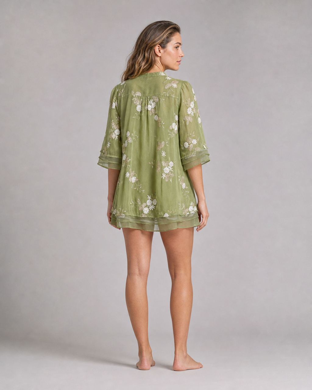 Kourtney Embroidered Shirt | Women's Relaxed Blouse — Green — back