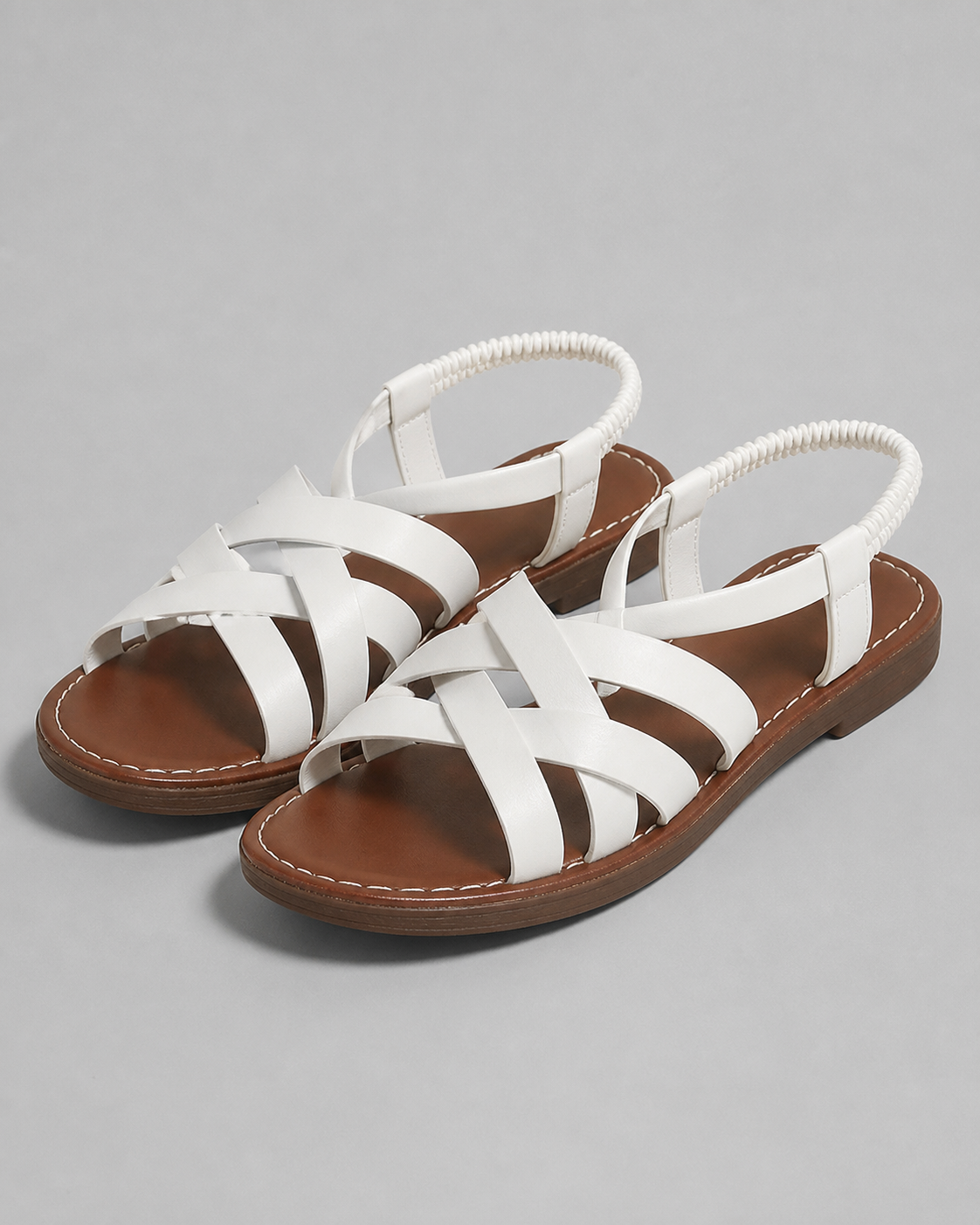 Sicily Woven Flat Sandals | Women's Cross-Strap Summer Sandals — White — hero