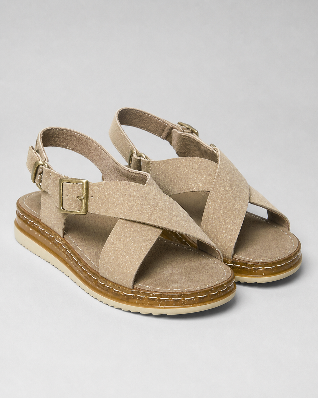 Viola Cross-Strap Wedge Sandals | Women's Cushioned Comfort Sandals — Linen — hero