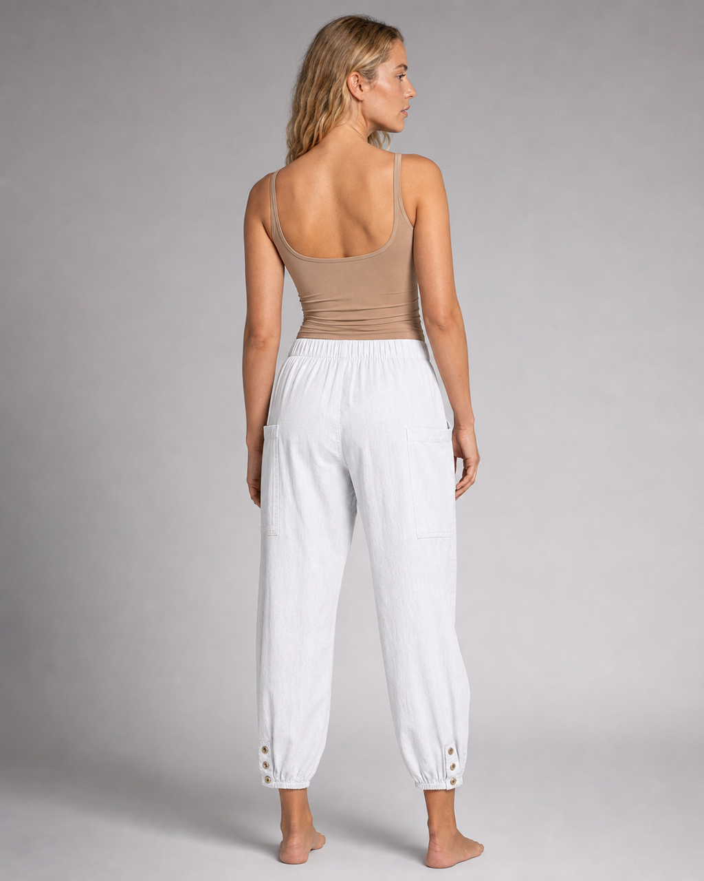 Lena High-Waist Straight Pants | Women's Relaxed Trousers — White — back