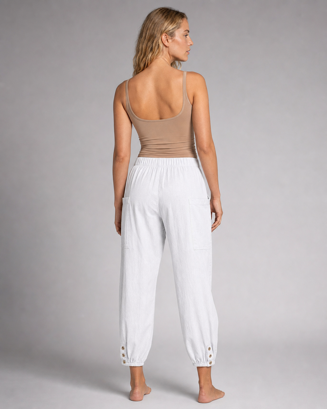 Lena High-Waist Straight Pants | Women's Relaxed Trousers — White — back
