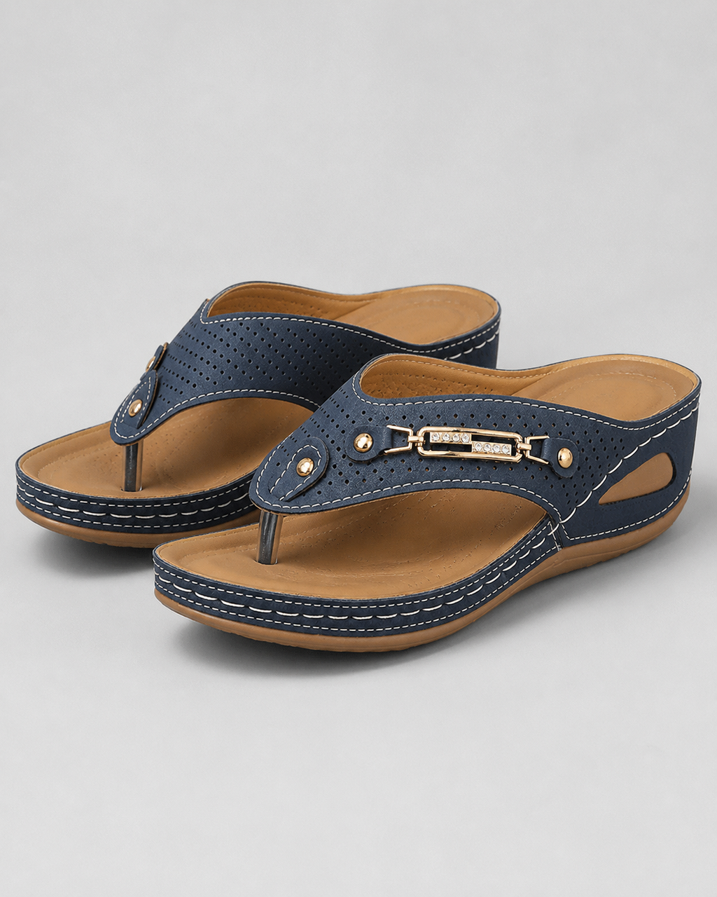 Nysa Embellished Thong Sandals | Women's Cushioned Wedge Sandals — Blue — hero