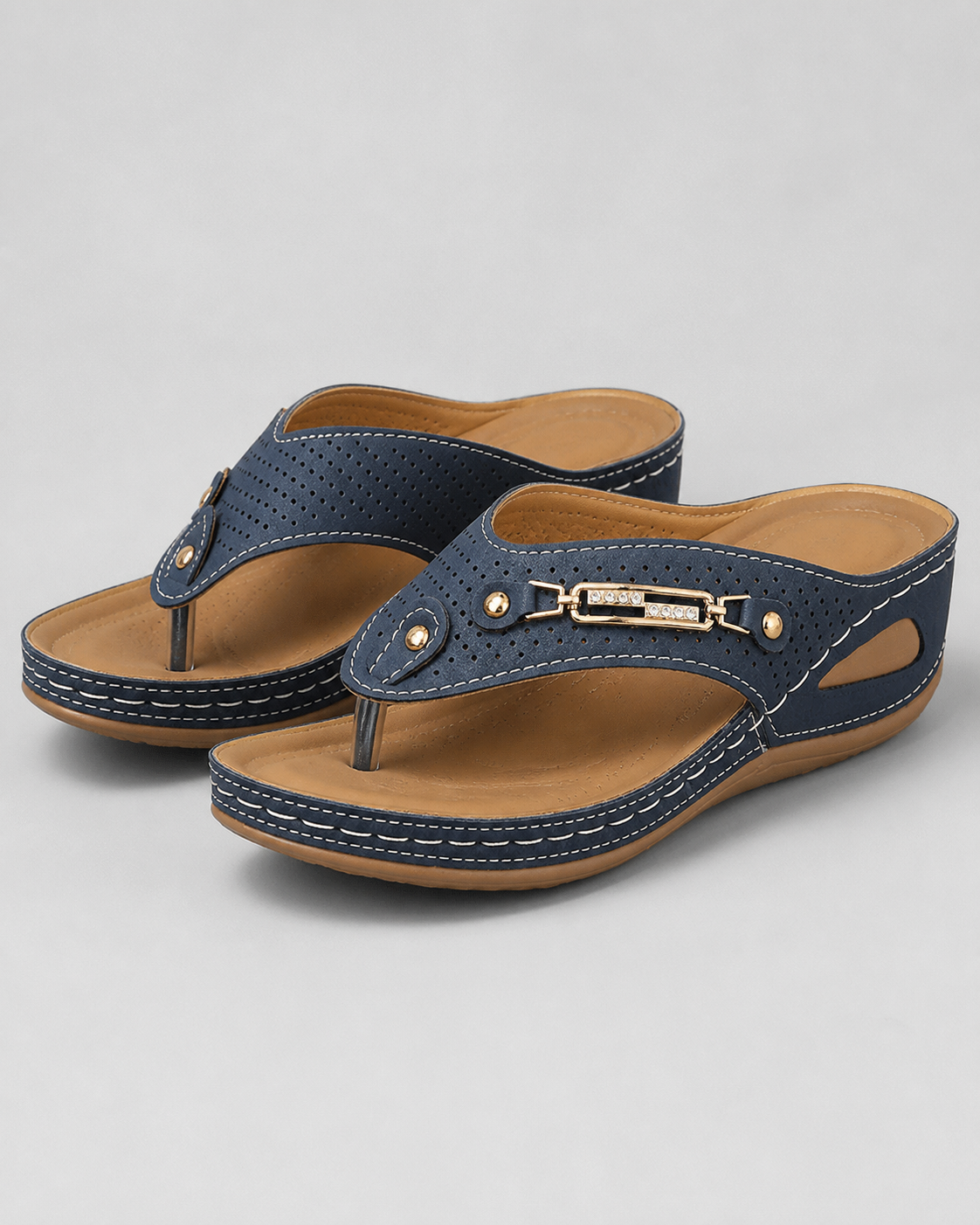 Nysa Embellished Thong Sandals | Women's Cushioned Wedge Sandals — Blue — hero