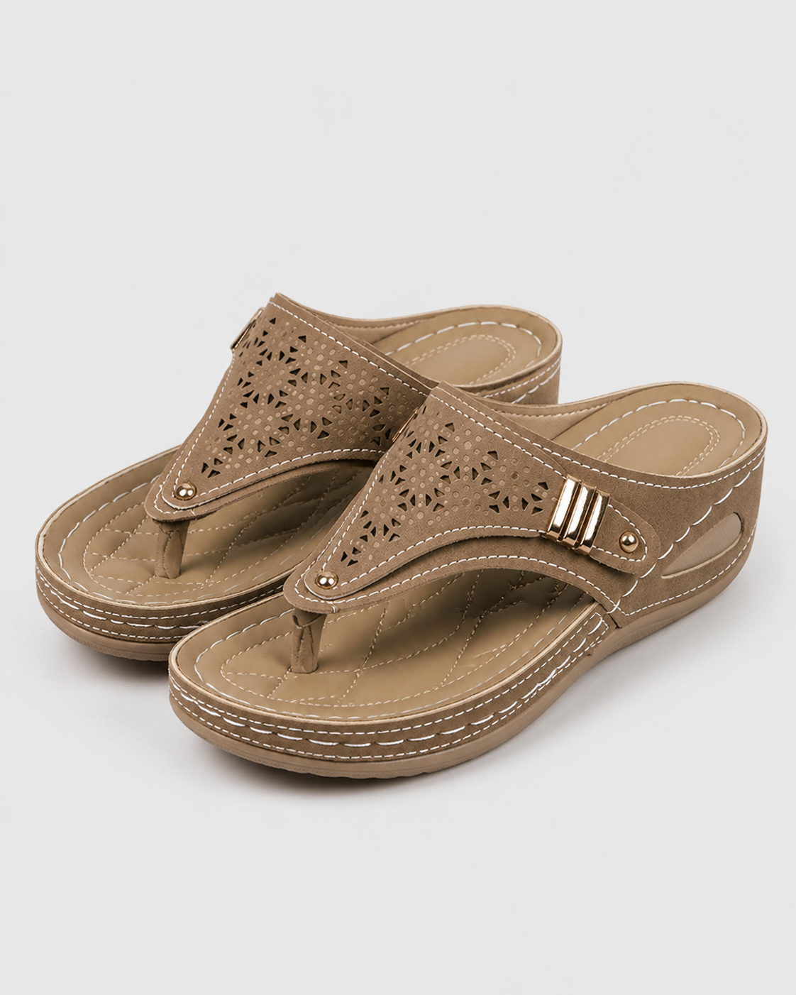 Xaria Beaded Wedge Sandals | Women's Toe-Post Platform Sandals — Brown — hero