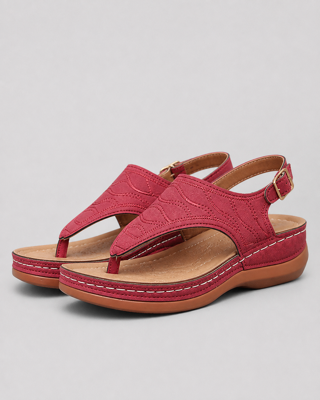 Alessia Cushioned Thong Sandals | Women's Comfort Summer Sandals — Red — hero