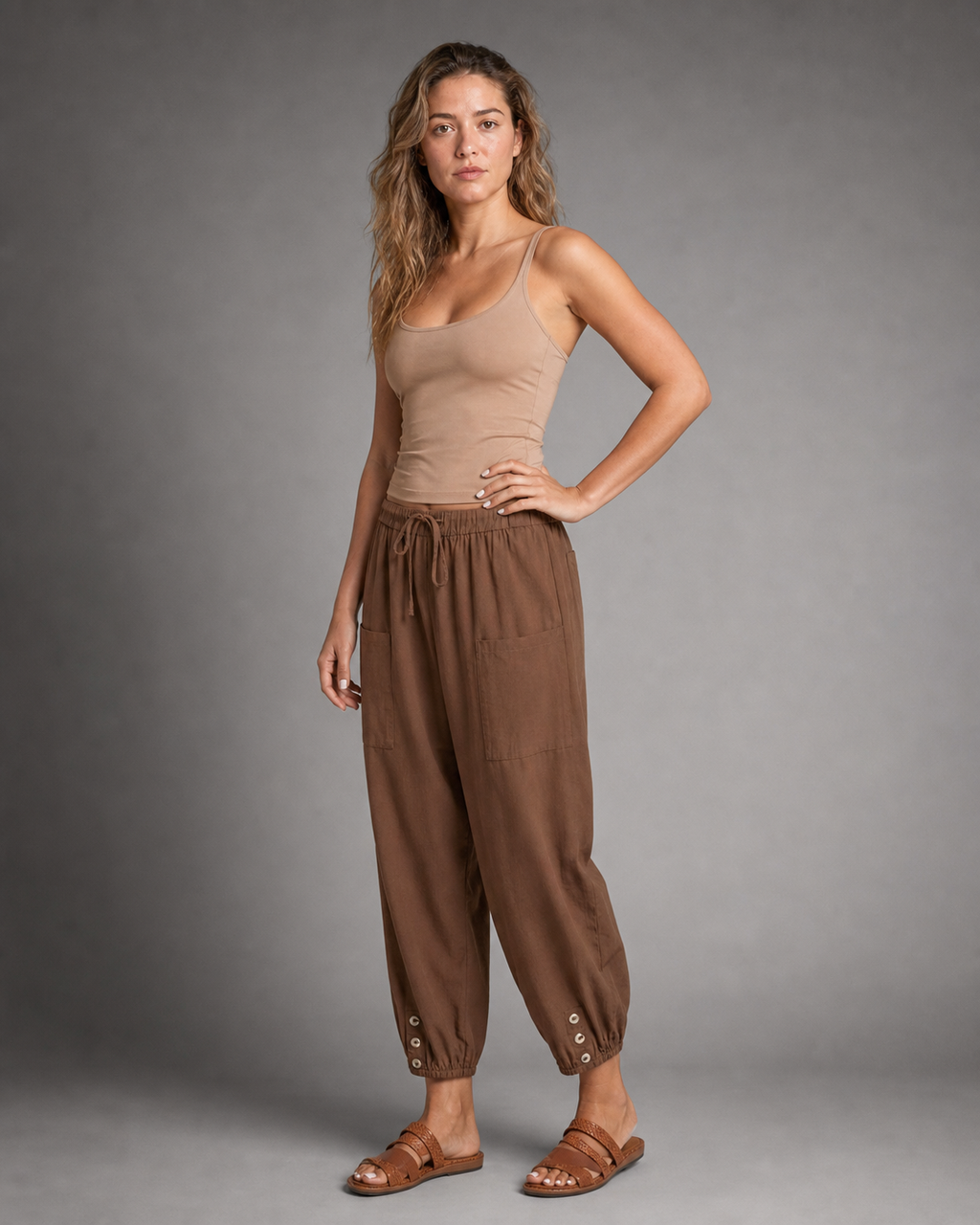 Lena High-Waist Straight Pants | Women's Relaxed Trousers — Brown — threequarter